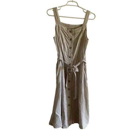 Liz Claiborne Women S Striped Linen Cotton Sleeveless Button Front Midi Dress - Picture 1 of 9